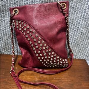 Elegant Burgundy Studded Crossbody Bag